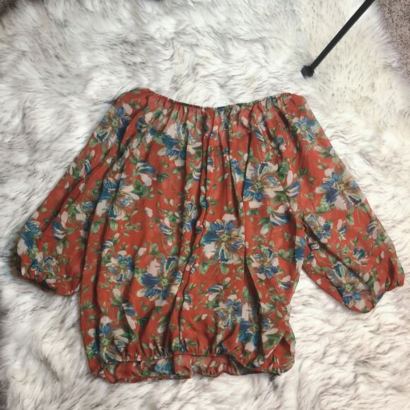 Bubble B Orange Floral Print Sheer Blouse Top 1XL - Picture 11 of 12